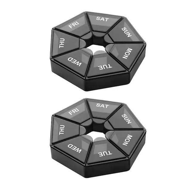 Gemaxvoled 2Pcs 7 Days Pill Storage Box Mini Travel Portable Medicines Dispenser Box Multifunction Plastic Seven Compartment Sealer Box