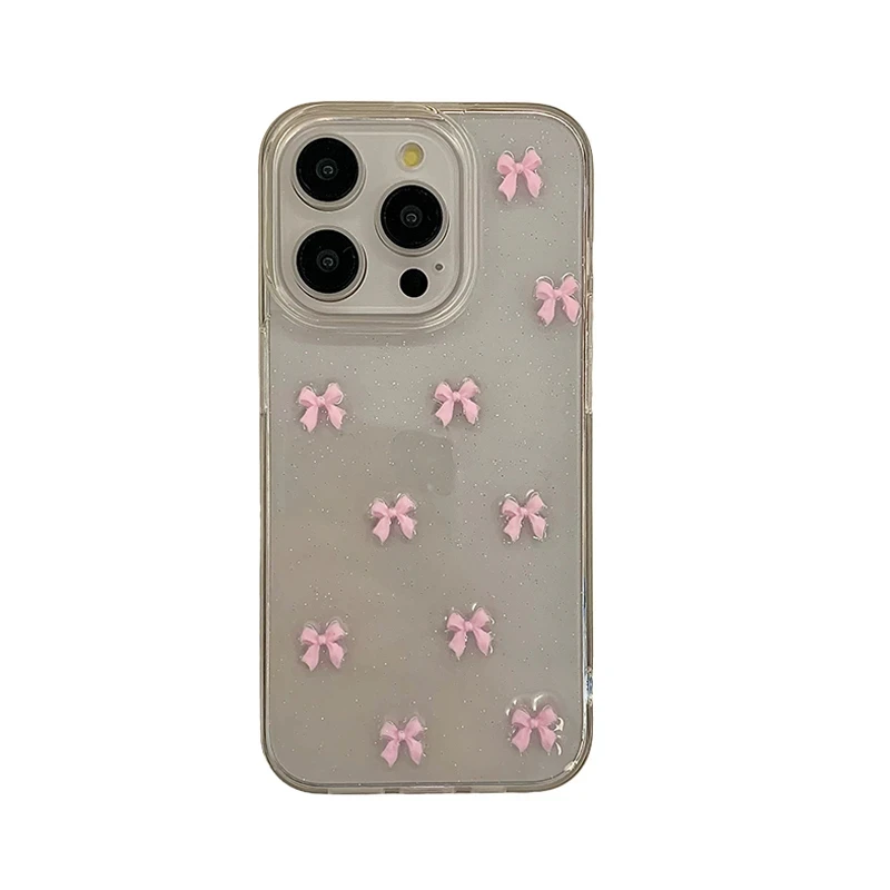 ToniPai Cute Pink Bowknot Phone Case Korea Girl Soft Cover Epoxy Glitter Shell