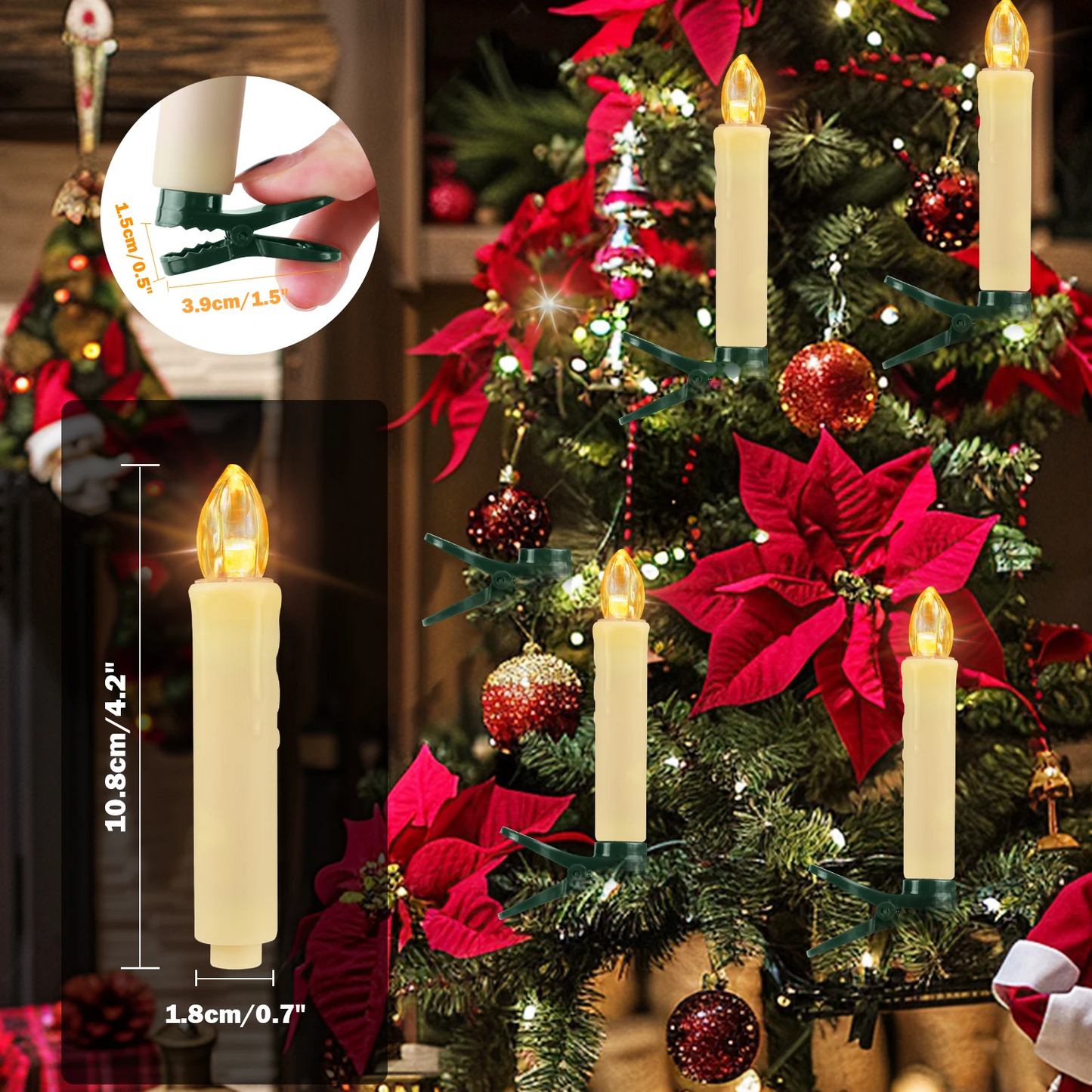 weqneon Flameless LED Taper Candles Christmas Tree Electric Candle Lights Mini Taper Clip-On Candles with Remote Timer Lights electric for Christmas trees