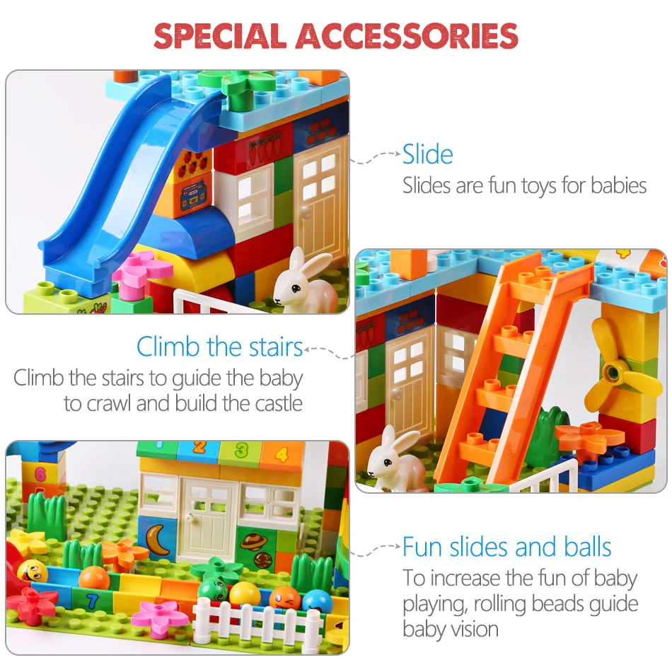 little ouchies 153PCS Big Particle Roof Blocks Compatible City House Big Size Slide Building Blocks Castle Brick Toys For Children