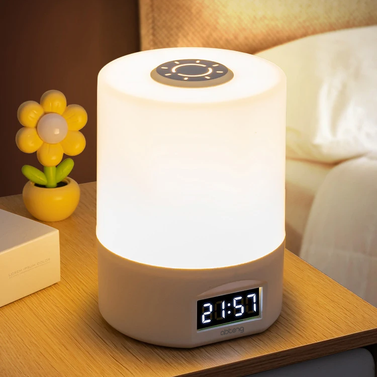 abtong LED Night Light Clock Bedroom Bedside Desk Lamp Touch Baby Feeding Eye Protection Sleep Light Dimmable Charging Touch Desk Lamp
