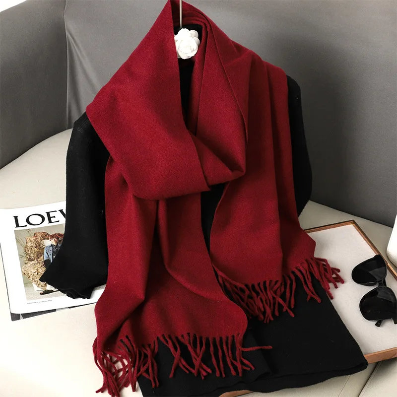 Bloalcde Solid Women Winter Scarf Warm Thicken Cashmere Shawl Outdoor Fashion Luxury Tassels Wrap Windproof Scarves