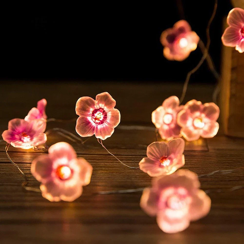 SICCOO 2M 20LEDS Cherry Blossom Fairy String Lights Pink Flower String Lamps For Outdoor Christmas Garland Decoration