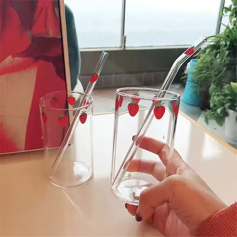 Vielara 300 ML Cute Strawberry Water Milk Drinking Glasses Cup Upgrade Thickened Version Gift