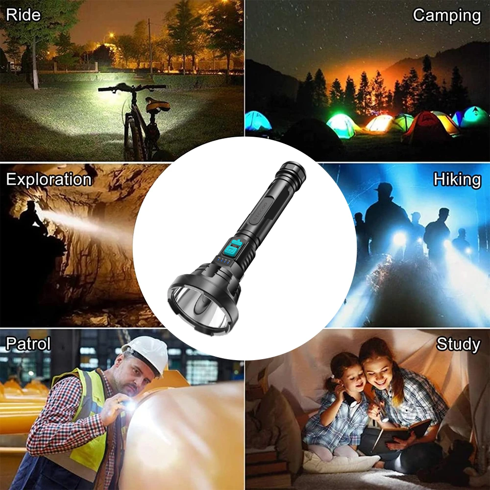 SICCOO High Strong Power Led Flashlights USB 90000ml Emergency Built-in Battery Camping Torch