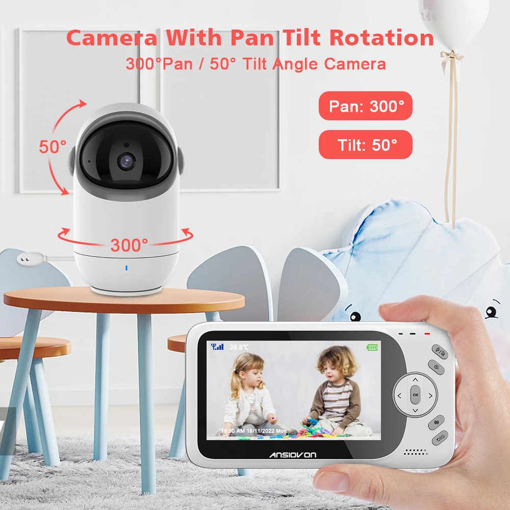 ANSIOVON 4.3 Inch Video Baby Monitor With Pan Tilt Camera 2.4G Wireless Two Way Audio Night Vision Security Camera Babysitter Video baby monitors