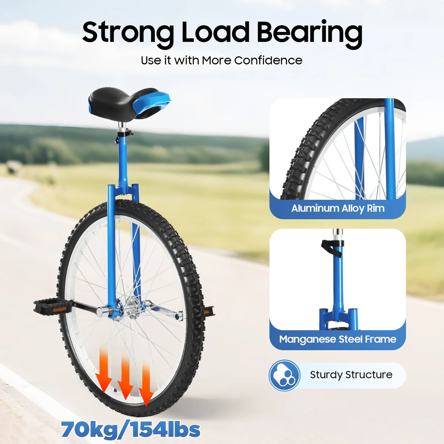 zoogo Outdoor Wheel Unicycle for Adults with Height-Adjustable Anti-Slip Tire Pedals Ergonomic Soft Saddle 110lb Load Capacity