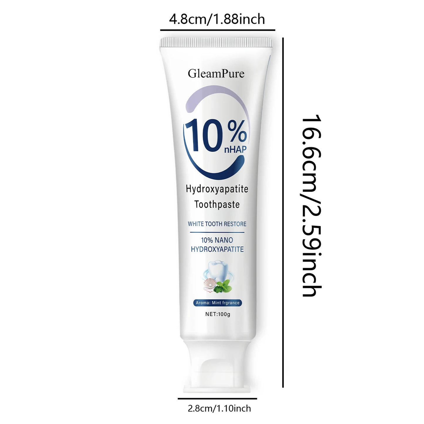 GleamPure 10% Nano Hydroxyapatite Toothpaste Restores White Teeth Protects Gums Deep Cleans Brightens Smile 100g Fresh Mint