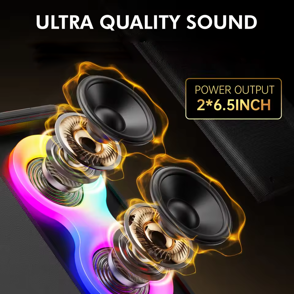 Miritz 500W Electric audio playback units Bluetooth Wireless 8000MAH Huge Sound Large Speaker Dual 6.5-inchsubwoofers with lights and speakers