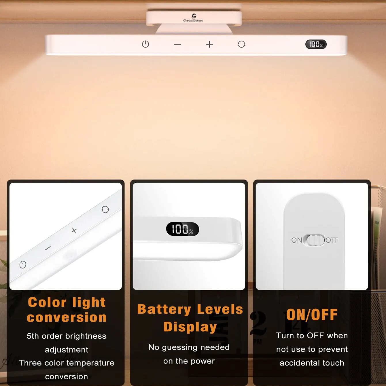 Greenelevate LED Touch Table Lamp Desk Lamp Bulit-in Battery for Reading Cabinet Mirror Bedside Rechargeable Night Lights