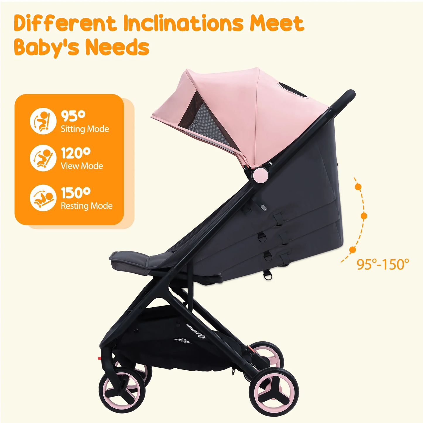 ProTraverce Lightweight Baby Stroller, Compact Umbrella Stroller with Adjustable Canopy/Footrest/Backrest, One-Hand Folding Newborn Stroller