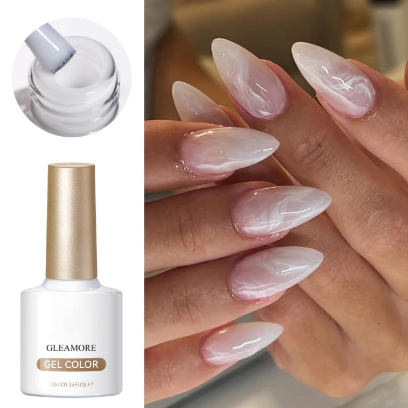 GLEAMORE 10ml Milky Jelly White Gel Nail Varnish Translucent Semi Permanent Soak Off UV LED Gel Varnish Manicure Nail Art