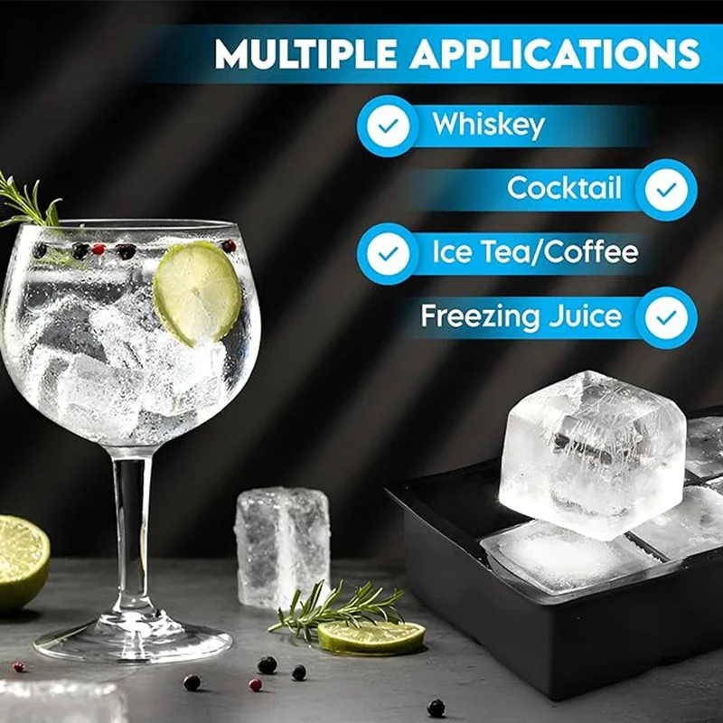 SOLIFEGOBLE 8 Grid Big Ice Tray Mold Giant Jumbo Large Food Grade Silicone Ice Cube Square Tray Mold DIY Ice Maker Ice Cube Tray Ice cube molds