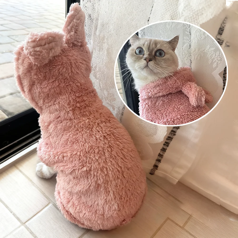 Popawland Fleece Warm Cat Costume For Winter Autumn Cute Soft Cats Clothes For Small Medium Dog Kitty Kitten Sweater Funny Pet Coat pet clothing