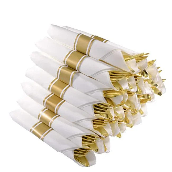 Kirishou Gold disposable tableware set knife fork spoon three piece set tissue paper wedding birthday party catering decoration tableware