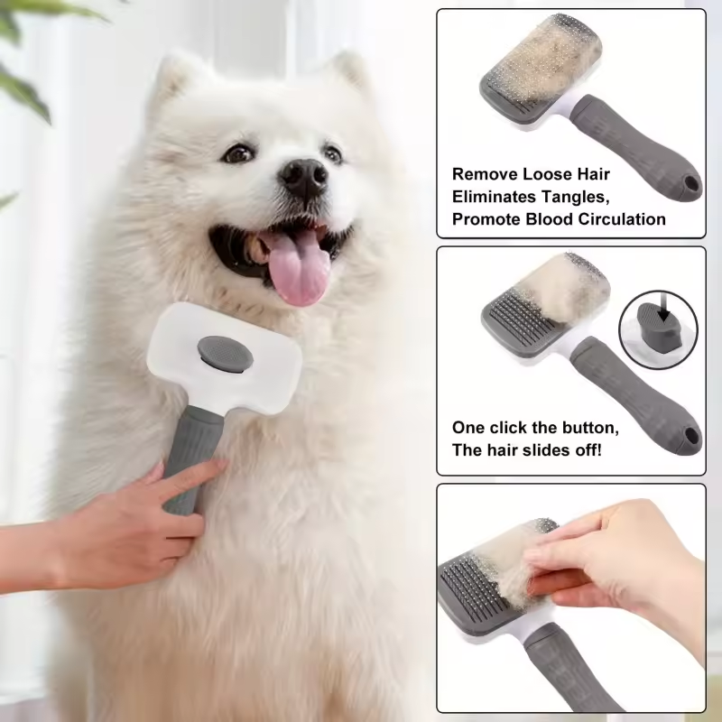 Janten 2-in-1 Pet Grooming Brush Massaging Deshedder with Easy Cleanup Brushes for pets