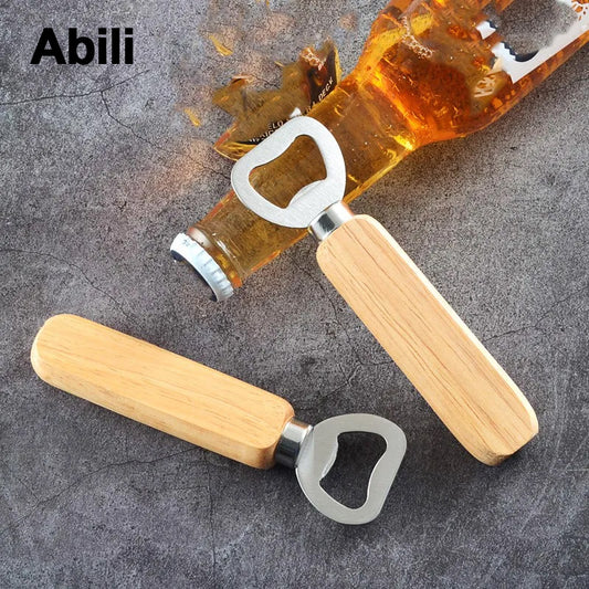 Abili Wooden Bottle Opener, Stainless Steel Wood Handheld Beer Opener, Funny Bartender Bottle Opener for Groomsmen Gifts