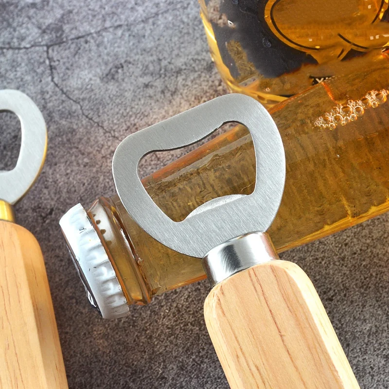 Abili Wooden Bottle Opener, Stainless Steel Wood Handheld Beer Opener, Funny Bartender Bottle Opener for Groomsmen Gifts