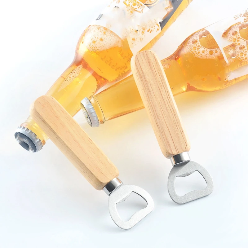 Abili Wooden Bottle Opener, Stainless Steel Wood Handheld Beer Opener, Funny Bartender Bottle Opener for Groomsmen Gifts