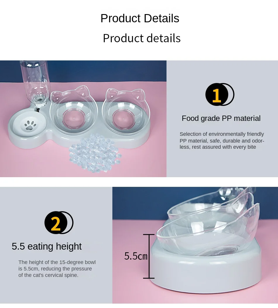 EEEYANG Pet SuppliesElevated Bowls for Cats and DogsDurable Double Cat and Dog Bowl FeedersElevated Cat Feeding and Drinking Supplies