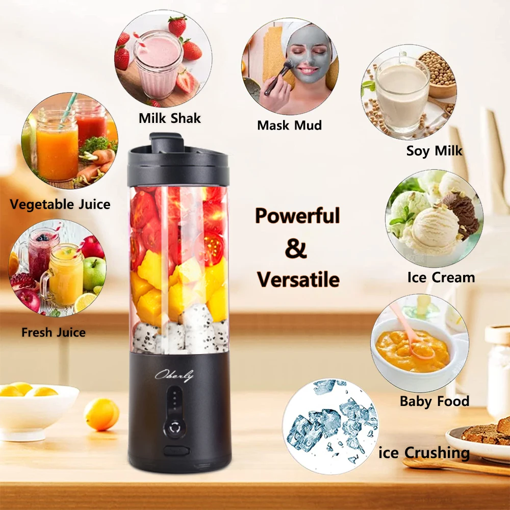 OBERLY Mini Portable Blender Electric Fruit Juicer Smoothie Orange Fresh Juice Blender Multifunction Rechargeable Portable Juicer Mixer