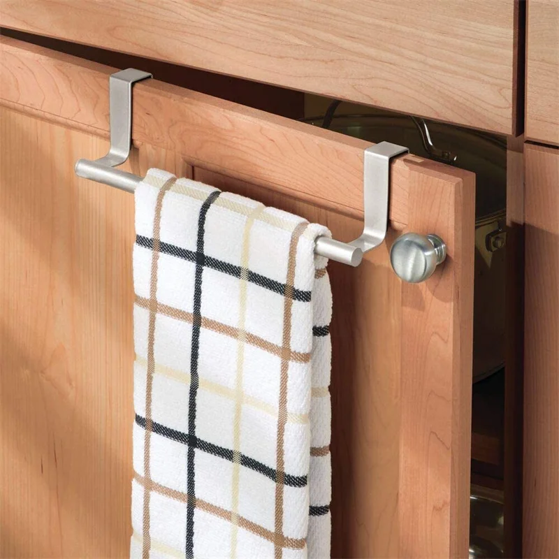prollex Stainless Steel Bathroom Kitchen Cabinet Rag Shelf Dishcloth Hanger Single Pole Towel Rack Over Door Back Type Hanging Holder