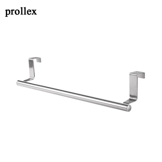 prollex Stainless Steel Bathroom Kitchen Cabinet Rag Shelf Dishcloth Hanger Single Pole Towel Rack Over Door Back Type Hanging Holder