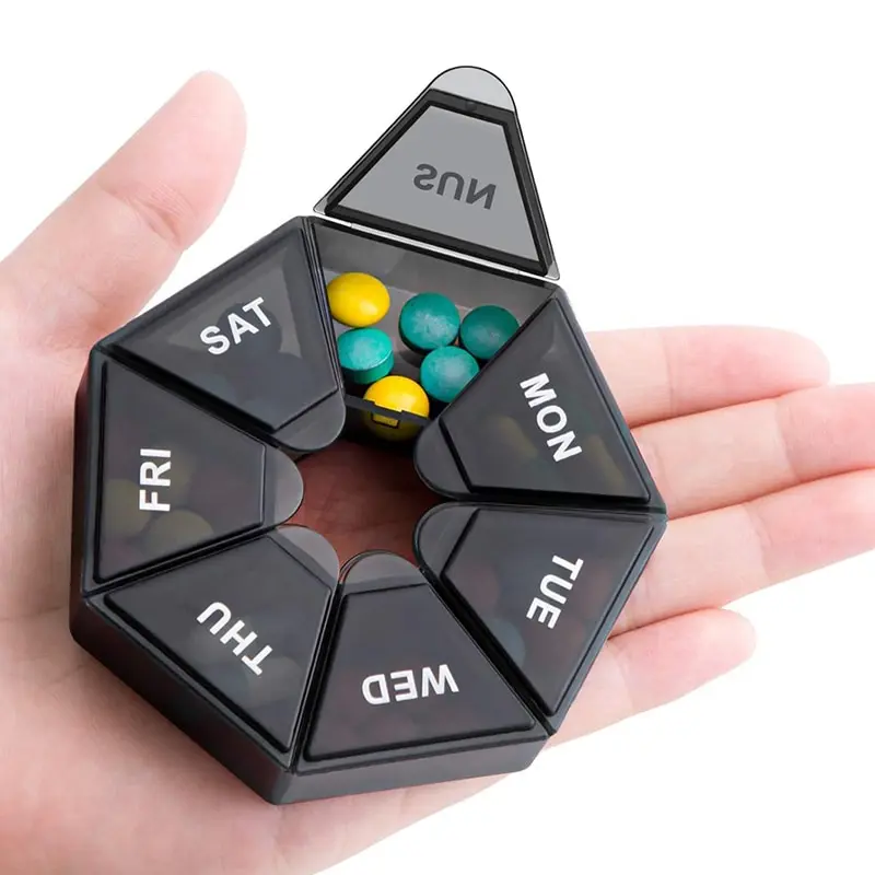 Gemaxvoled 2Pcs 7 Days Pill Storage Box Mini Travel Portable Medicines Dispenser Box Multifunction Plastic Seven Compartment Sealer Box