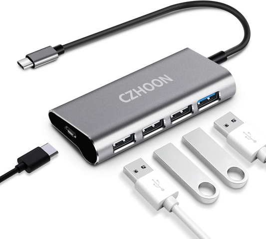 CZHOON 5-Port USB C Hub Type C Adapter with 1 USB 3.0 3 USB 2.0 and 1 USB C Charging Port Compatible for 2016/2017 and More USB C Devices