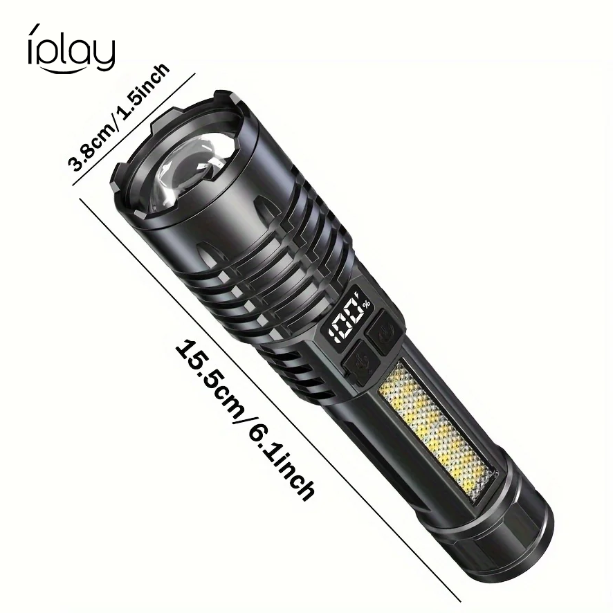 iplay High Power Rechargeable Led Flashlight Very Strong Led Flashlight With Side Light Torch For Outdoor Camping Hiking ﻿