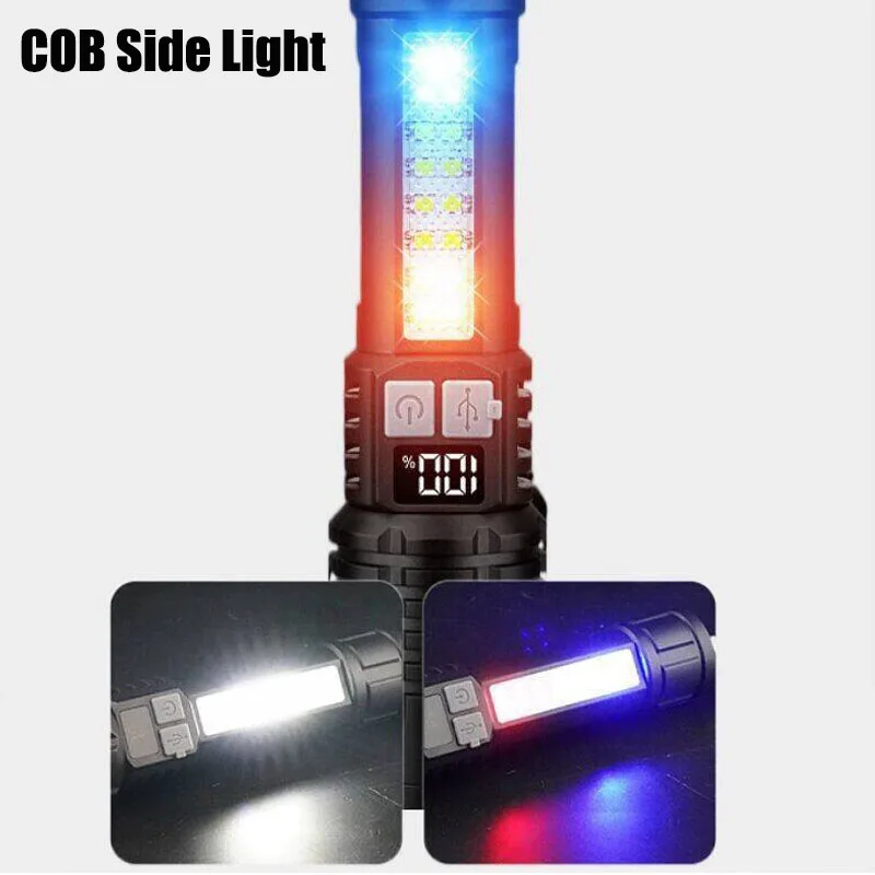 iplay High Power Rechargeable Led Flashlight Very Strong Led Flashlight With Side Light Torch For Outdoor Camping Hiking ﻿
