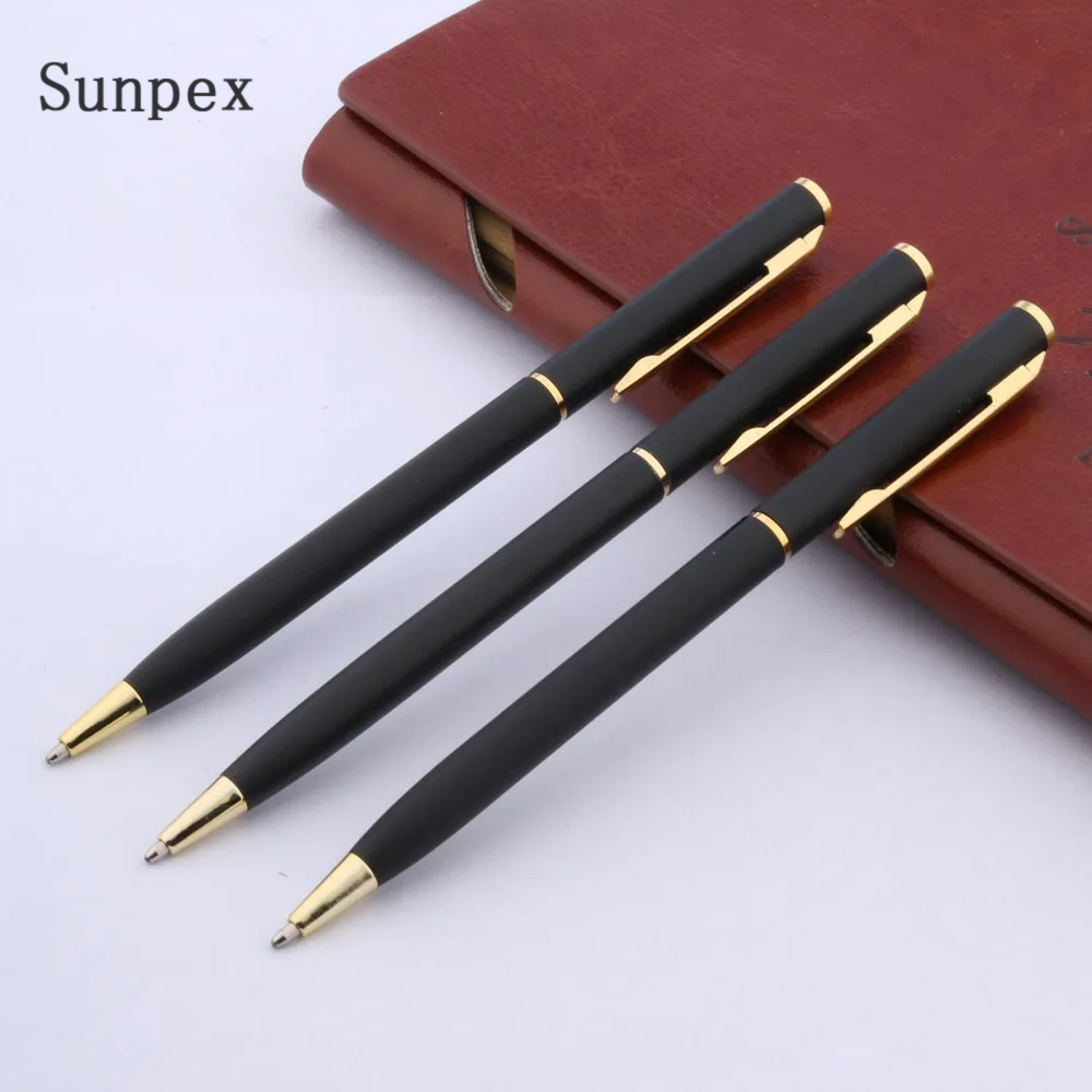 Sunpex quality BLACK metal classical golden student Ballpoint Pen men signature INK PENS Stationery Office Supplies