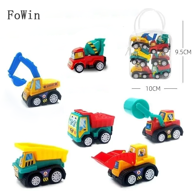 FoWin 6Pcs Mini Inertial Pull Back Engineering Car Set Child Kids Cartoon Toys Birthday Gift toy car