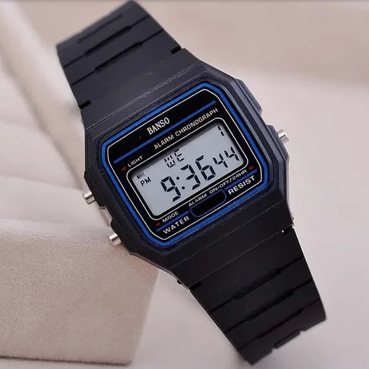 BANSO Sport LED Digital Watches for Men Simple Small Square Dial Electronic Watch Silicone Band Fashion Casual Mens Watch