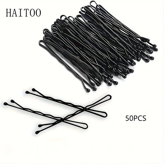 HAITOO 50pcs Classic Black Hair Clips For Girls - 2.17inch Alloy Bobby Pins, Fashionable Accessory For Teens & Up ﻿