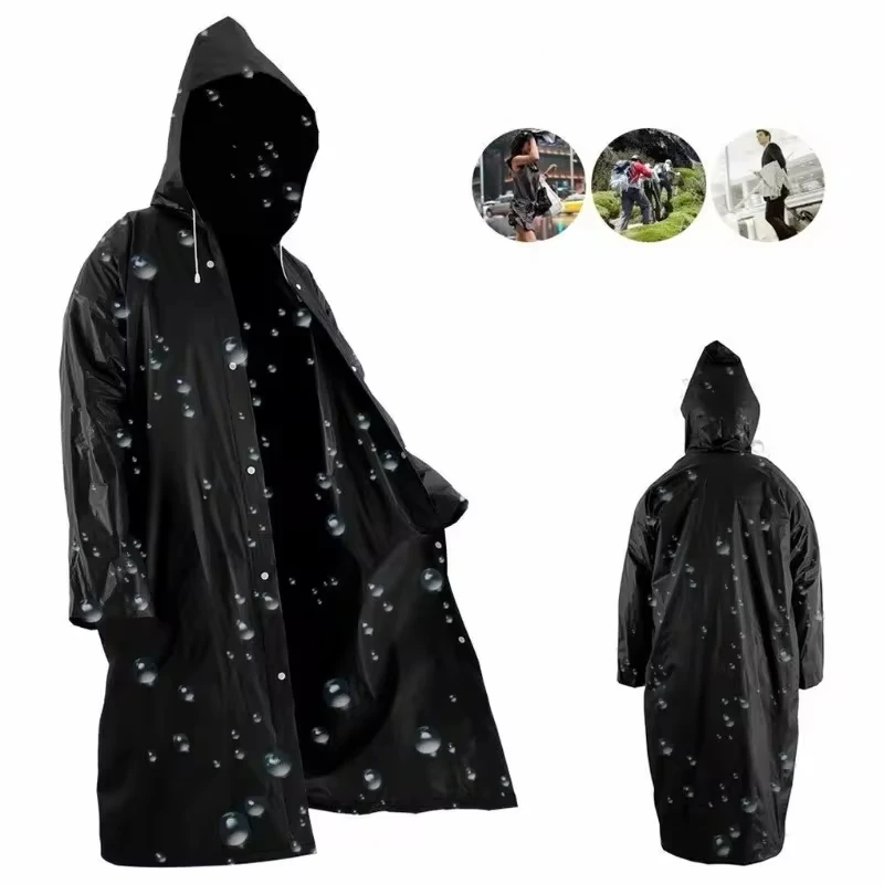 High Quality 1piece 145*68CM EVA Unisex Raincoat Thickened Raincoat Women Waterproof Men Black Camping Waterproof Rainwear Suit