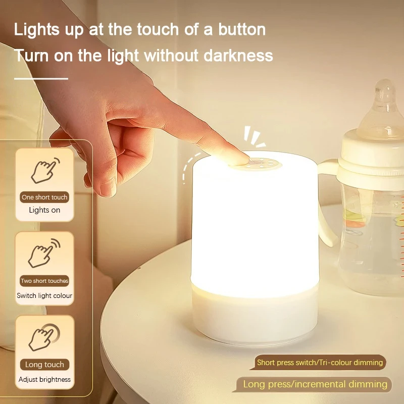 LTING FLAT DUCK Touch Night Lamp 3 Modes Dimming Bedroom Bedside Lamp USB Charging Night Light Ambient Light Soft Light Table Lamp For Kids Gift