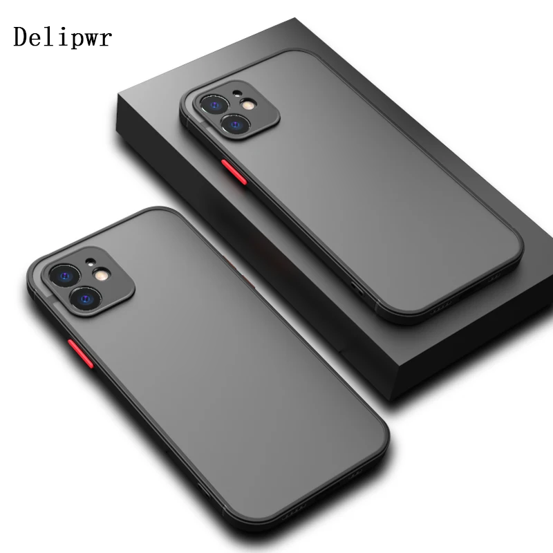 Delipwr Luxury Shockproof Armor Matte Case Silicone Bumper Clear Hard PC Cover Cases for mobile phones