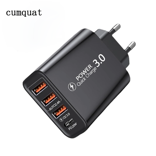cumquat 20W PD 4 Ports USB 5V4A Charge Power Adapter Mobile Phone Charger QC3.0 Charging Outlet Travel Charger 110V 220V