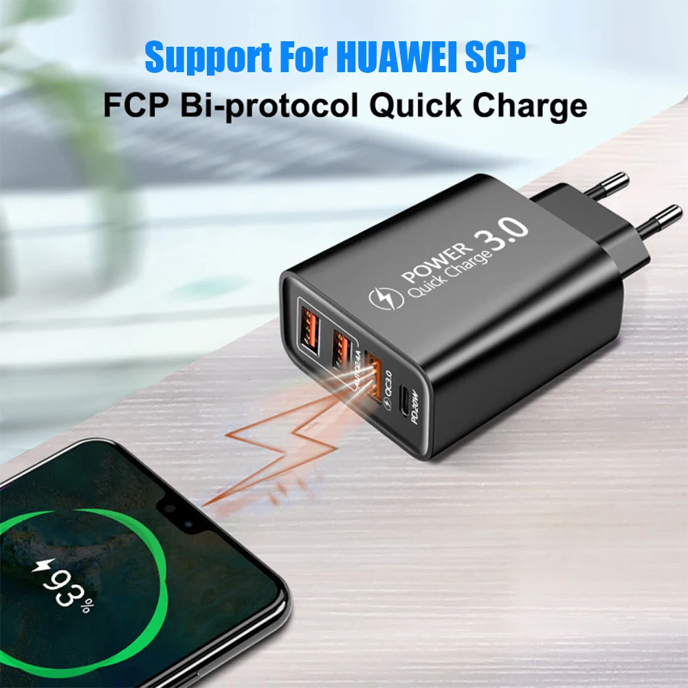 cumquat 20W PD 4 Ports USB 5V4A Charge Power Adapter Mobile Phone Charger QC3.0 Charging Outlet Travel Charger 110V 220V
