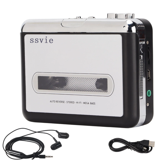 ssvie Portable Cassette Player Tape to MP3 Converter Stereo 3.5mm Portable USB Cassette Player with Earphone for Laptop PC Tape recorders and players