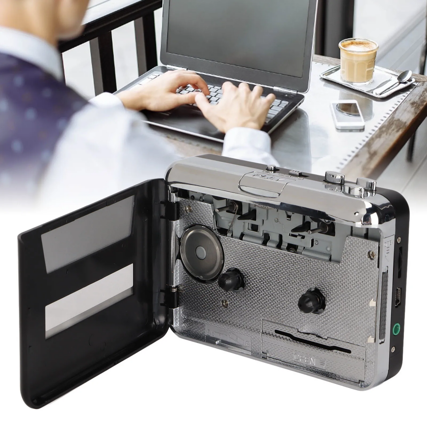 ssvie Portable Cassette Player Tape to MP3 Converter Stereo 3.5mm Portable USB Cassette Player with Earphone for Laptop PC Tape recorders and players