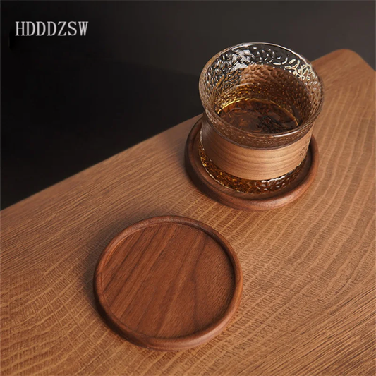 HDDDZSW Round Walnut Wood Coaster Japanese Style Drink Coaster Table Mat Tea Coffee Cup Coaster Pad Wooden Coasters for Glasses Placemat