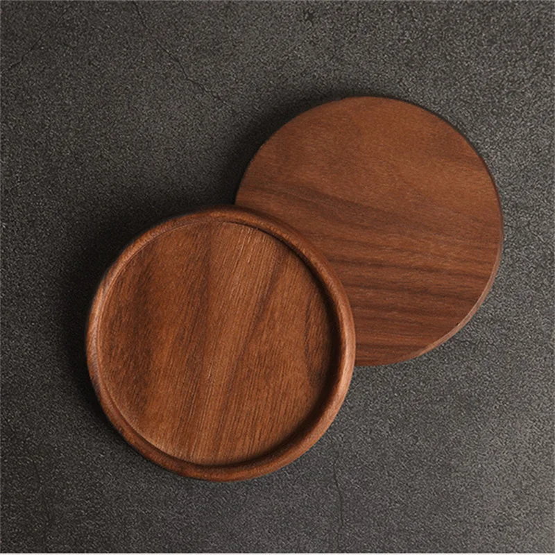 HDDDZSW Round Walnut Wood Coaster Japanese Style Drink Coaster Table Mat Tea Coffee Cup Coaster Pad Wooden Coasters for Glasses Placemat