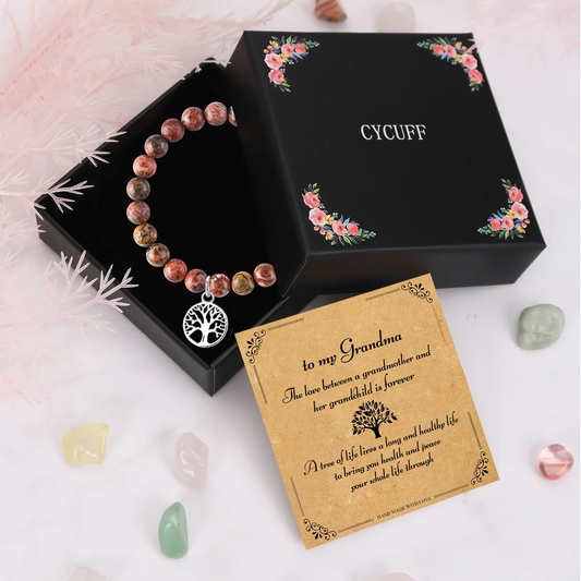 CYCUFF 1PC Ideal Christmas Gift for Grandma,Exquisite Tree of Life Pendant Healing Bracelet & Gift Box Blessing Card Gift for Grandma