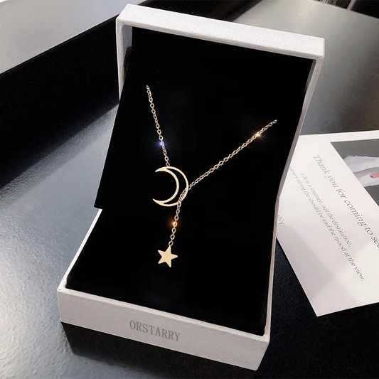 ORSTARRY New Simple Moon Star Pendant Choker Necklace Simple Gold Color Alloy Charm Chain Collares Necklace For Women Party Jewelry