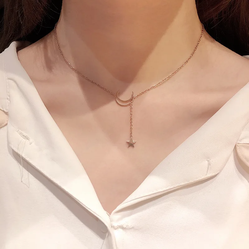 ORSTARRY New Simple Moon Star Pendant Choker Necklace Simple Gold Color Alloy Charm Chain Collares Necklace For Women Party Jewelry