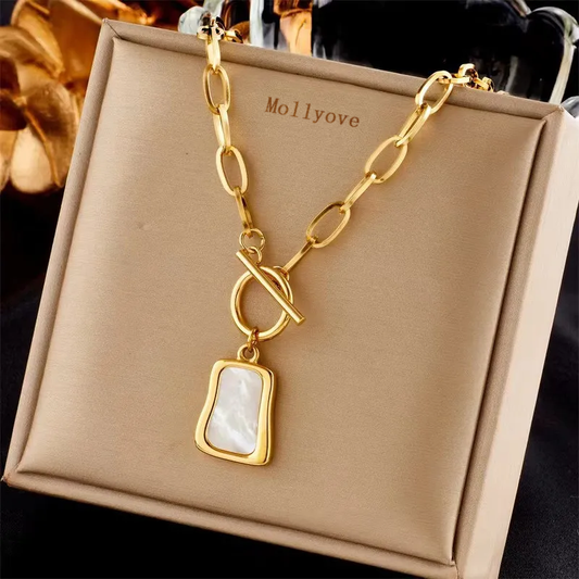 Mollyove Square Natural Shell Pendant Necklace For Women Gold Color Stainless Steel O Chain Women Neck Choker Fashion Jewelry