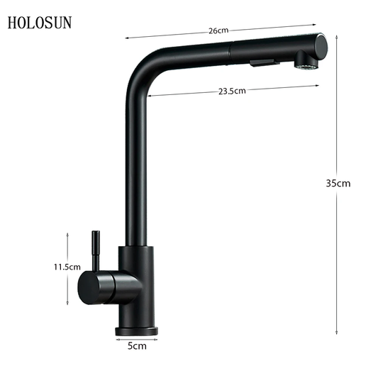 HOLOSUN Black Pull Out Kitchen Sink Faucet Two Model Stream Sprayer Nozzle Stainless Steel Hot Cold Wate Mixer Tap Deck
