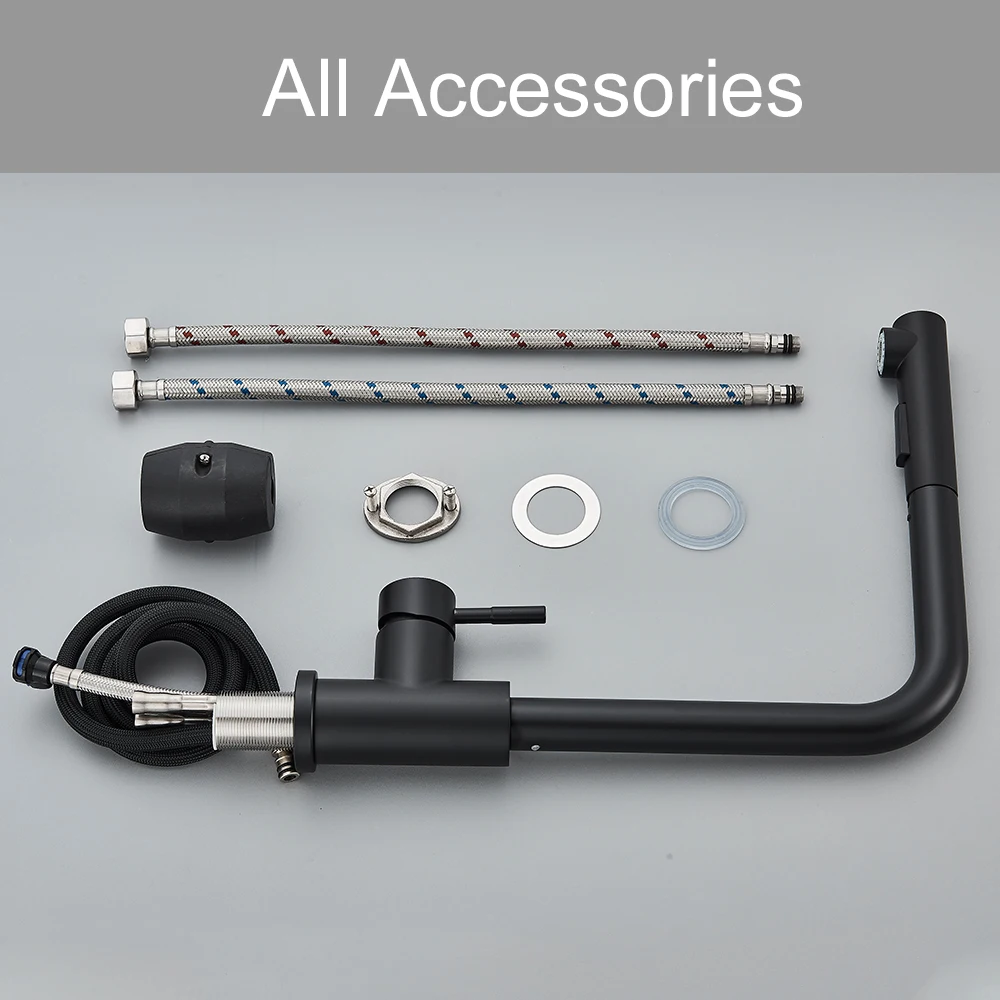 HOLOSUN Black Pull Out Kitchen Sink Faucet Two Model Stream Sprayer Nozzle Stainless Steel Hot Cold Wate Mixer Tap Deck